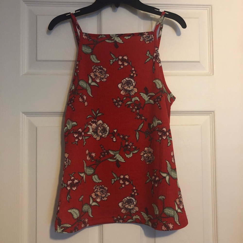 Red high low spaghetti strap shirt